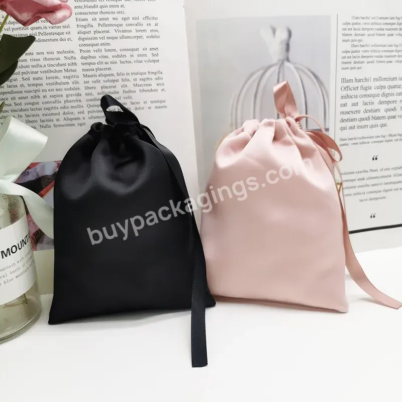 Custom Luxury Gift With Logo Silk Satin Pouch Bag Drawstring Bag Gift Bags With Ribbon Textile Packaging