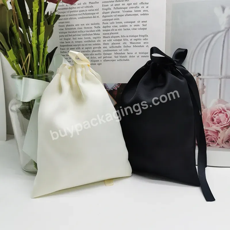 Custom Luxury Gift With Logo Silk Satin Pouch Bag Drawstring Bag Gift Bags With Ribbon Textile Packaging