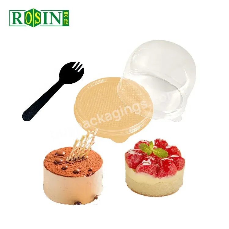 Custom Luxury Gold Bottom Transparent Lid Plastic Donuts Dome Cake Boxes With Fork