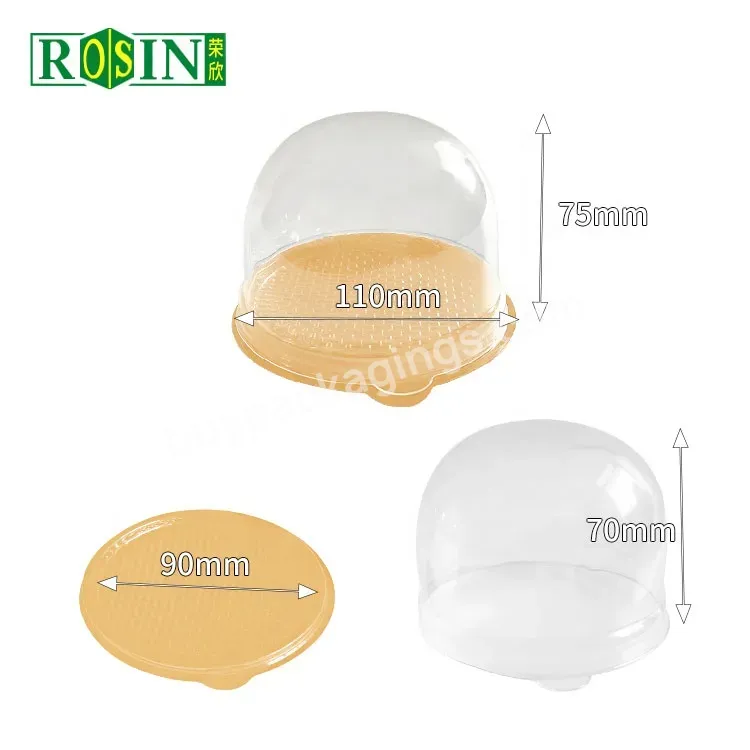 Custom Luxury Gold Bottom Transparent Lid Plastic Donuts Dome Cake Boxes With Fork