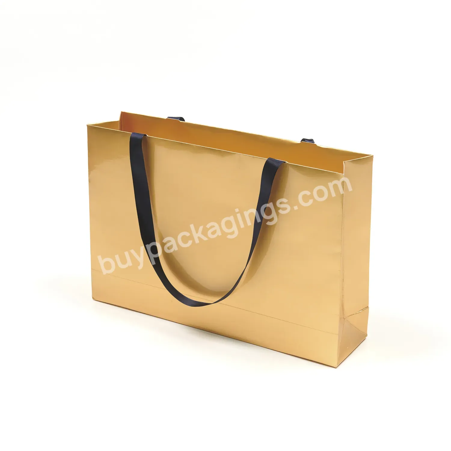 Custom Luxury Gold Color Gift Shopping Paper Bag With Your Own Logo High Quantity Gold Gift Paper Bags With Handle