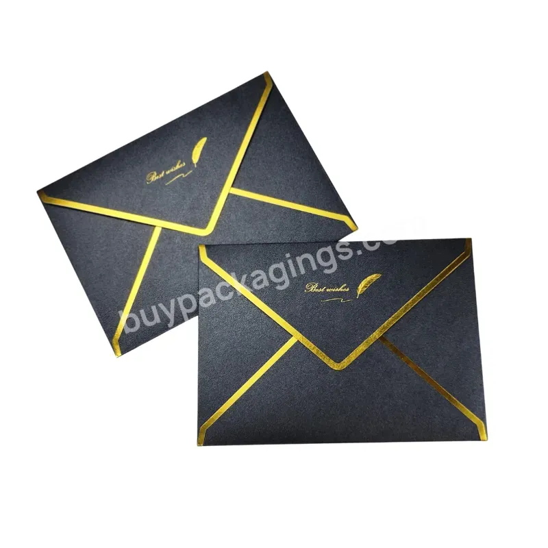 Custom Luxury Gold Foil Wedding Envelopes Paper Black Gift Pepa Envelope With Logo