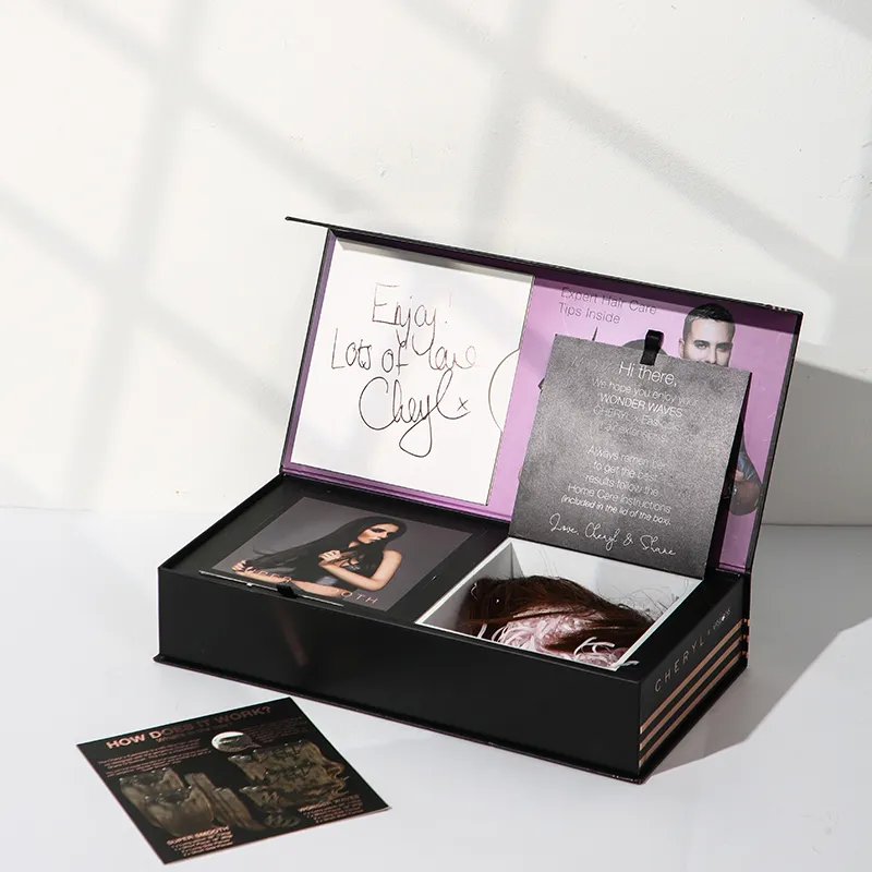 Custom Luxury Hair Extension Packaging Boxes Paperboard Recyclable Gift & Craft Packing With Cards