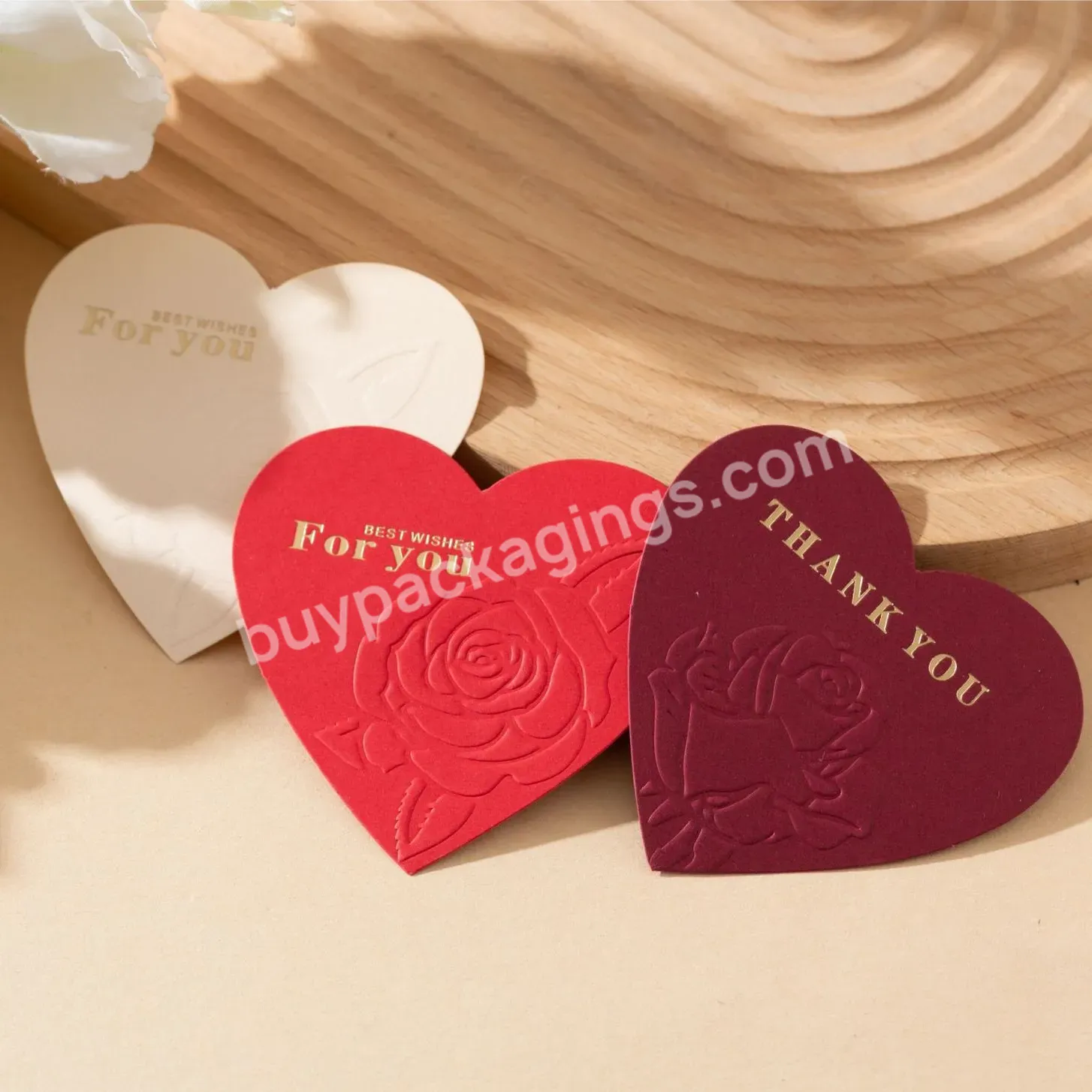 Custom Luxury Heart-shaped Thank You Card With Embossed Thank You Paper Greeting Card