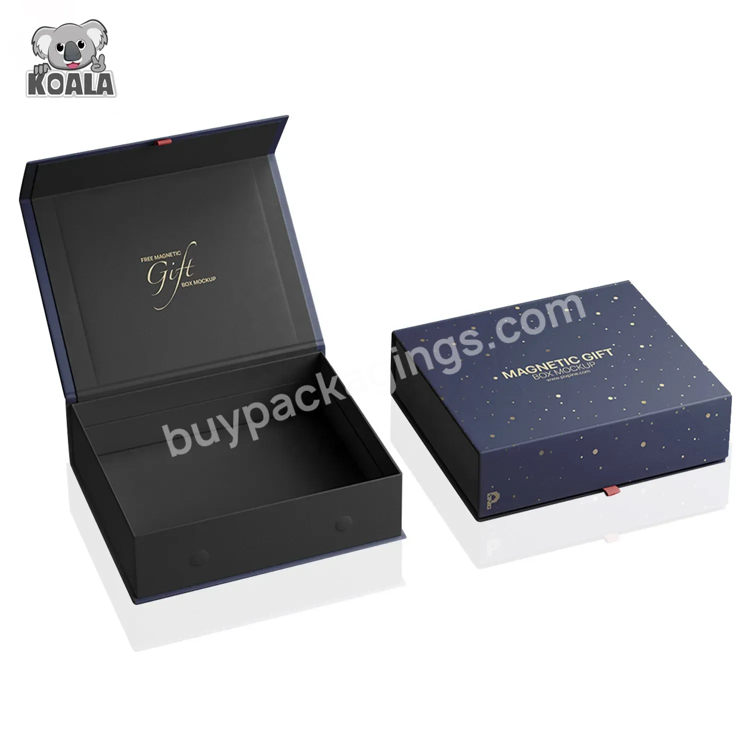 Custom Luxury Hot Stamping Logo Printed Cardboard Magnetic Close Black Gift Packaging Box