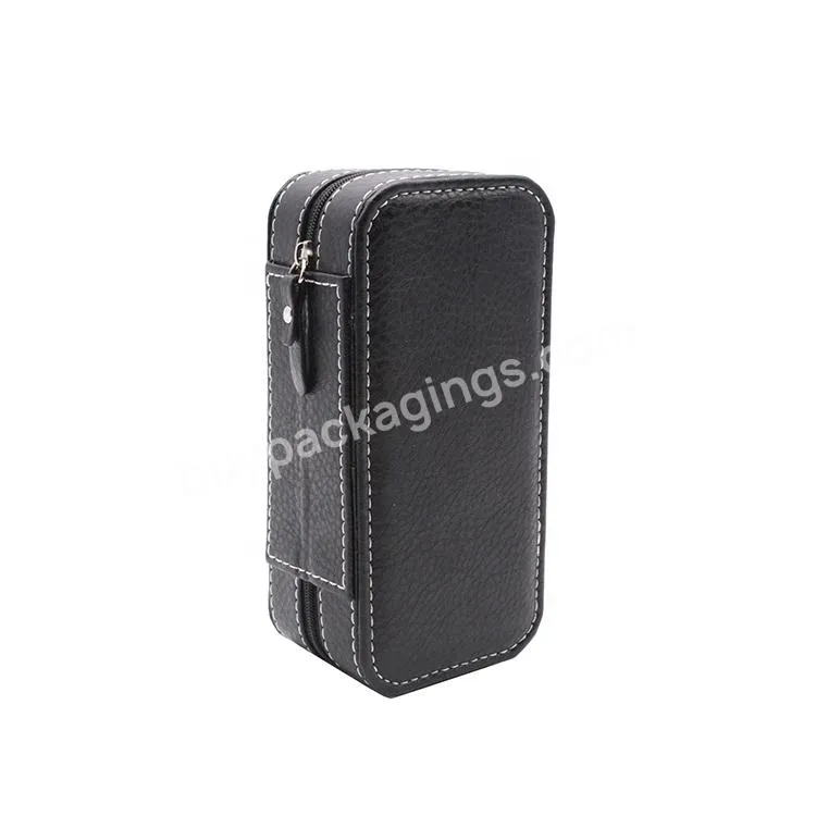 Custom luxury leather travel watch case with sponge watch packing box bag zipper leather watch box case