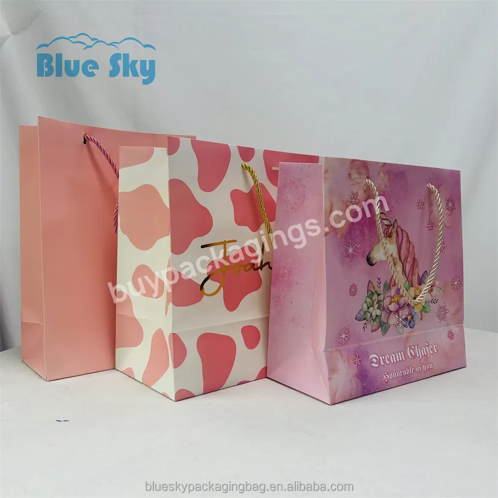 Custom Luxury Light Pink Clothes Store Retail Packaging Gift Carry Bags Boutique Shopping Paper Bags With Your Own Logo Shopping