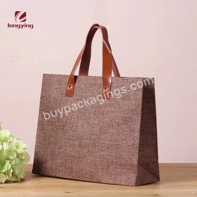 Custom Luxury Linen Cotton Paper Bag With Leather Handle Silver River For Retro Style Packaging Bag Clothing Packaging Bag