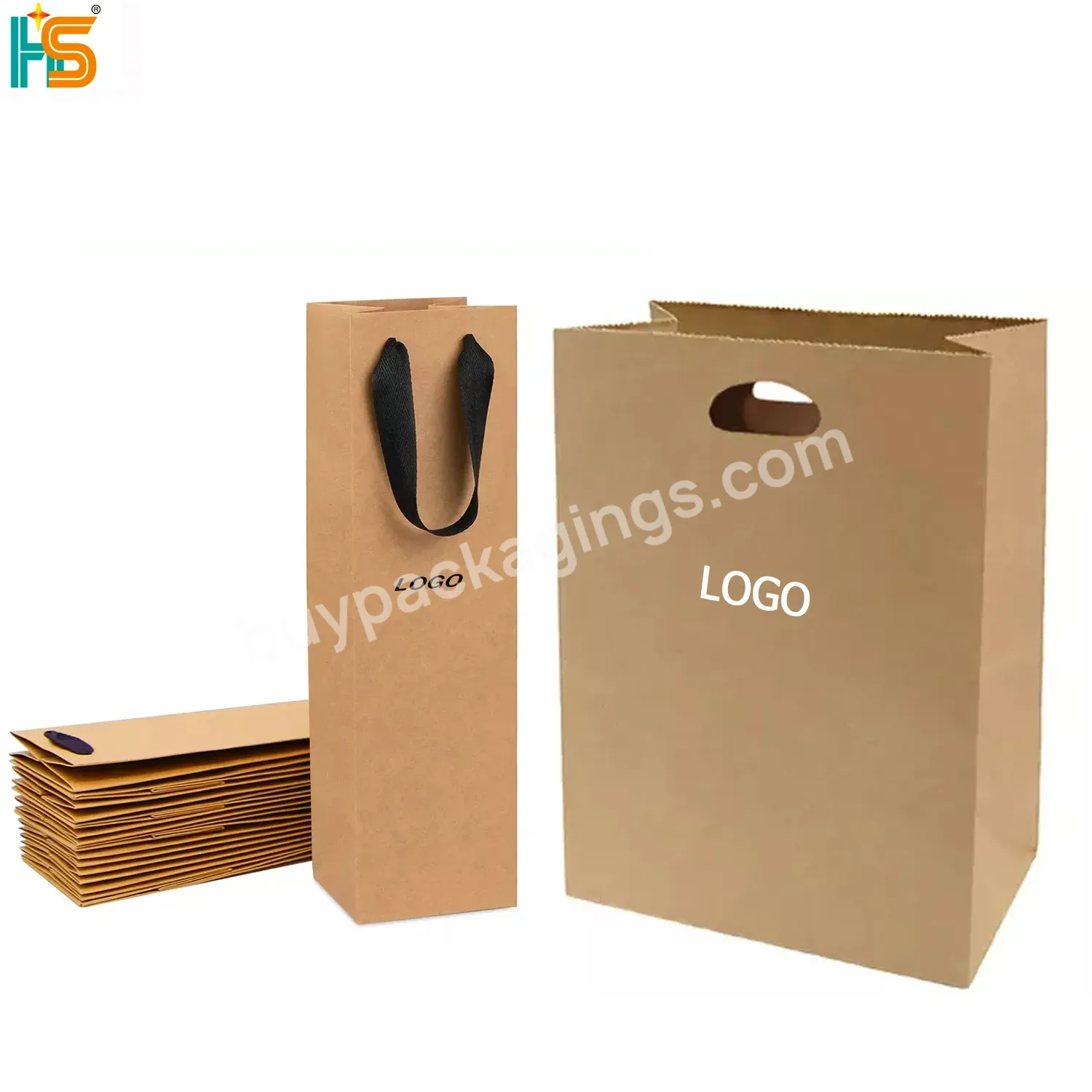 Custom Luxury Logo Shopping Gift Bag Rerecycled Brown Kraft Paper Bags