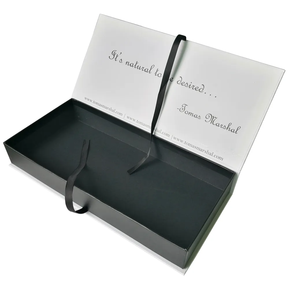 Custom luxury magnetic closure gift boxes with ribbon handle
