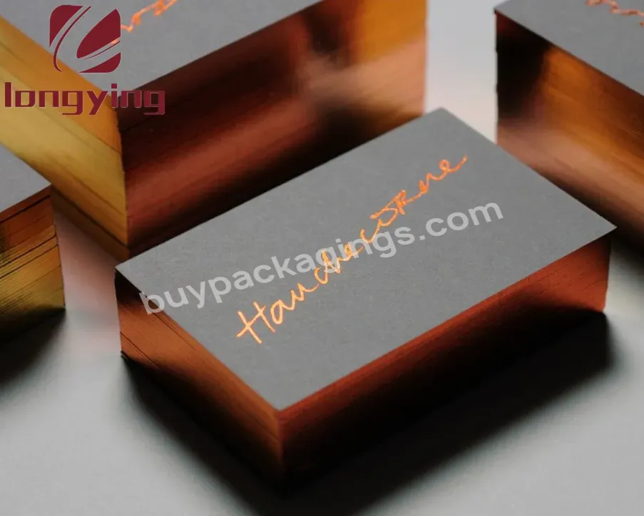 Custom Luxury Matte Black Cotton Paper Business Card With Metal Edge Rose Golden Platen Embossing Effect