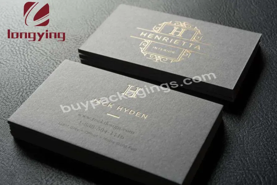 Custom Luxury Matte Black Cotton Paper Business Card With Metal Edge Rose Golden Platen Embossing Effect