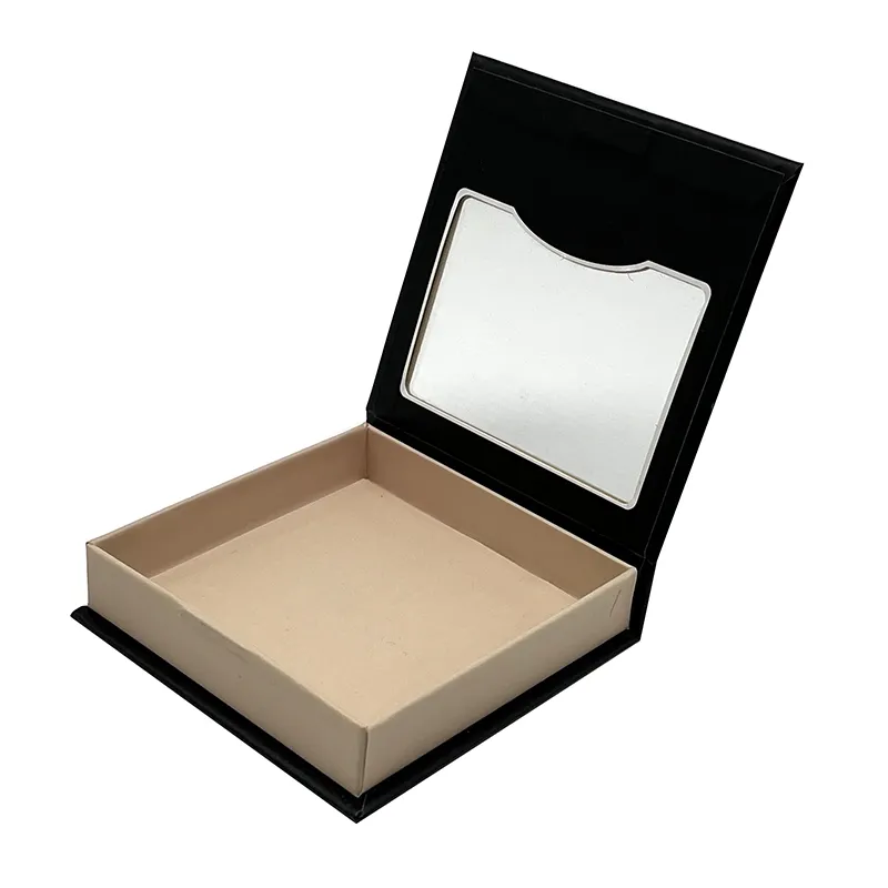 custom luxury matte black small book shape box cardboard box with clear pvc window for eyelash packaging box