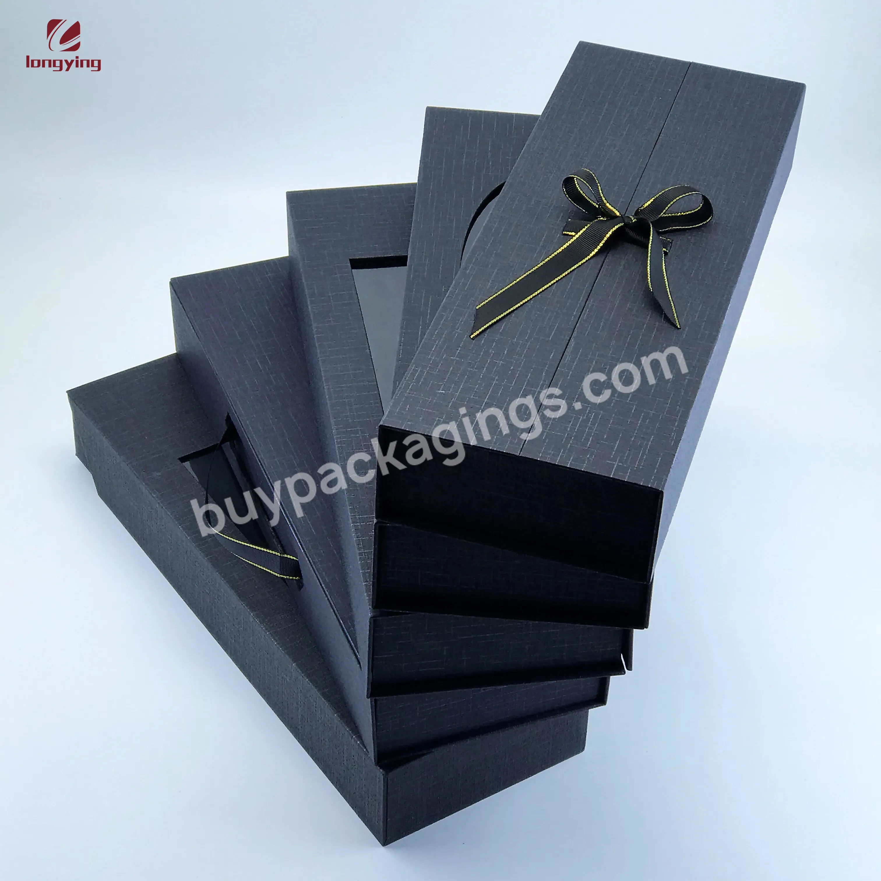 Custom Luxury Matte Black Textured Paper Magnetic Close Box With Pvc Windows Ribbons For Human Hair Wigs Cardboard Box Packaging