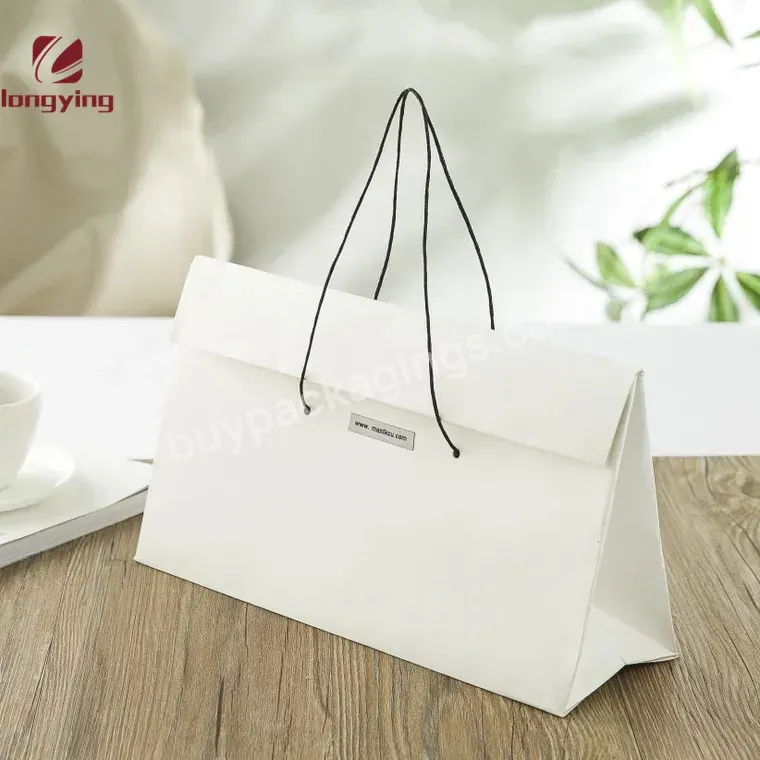 Custom Luxury Matte White Paper Bag With Creative Flip Closed Folding Handle For Hight End Clothing Brand Paper Bag Packaging