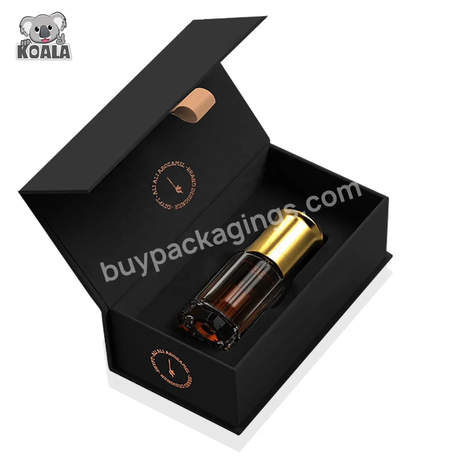 Custom Luxury Packaging Black Print Logo Gift Box Magnetic Golden Black Perfume Box