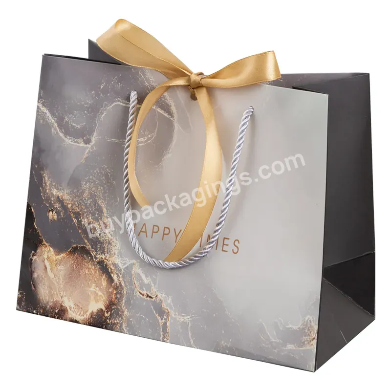 Custom Luxury Paper Bag Thank You Gift Bags For Boutique With Ribbon