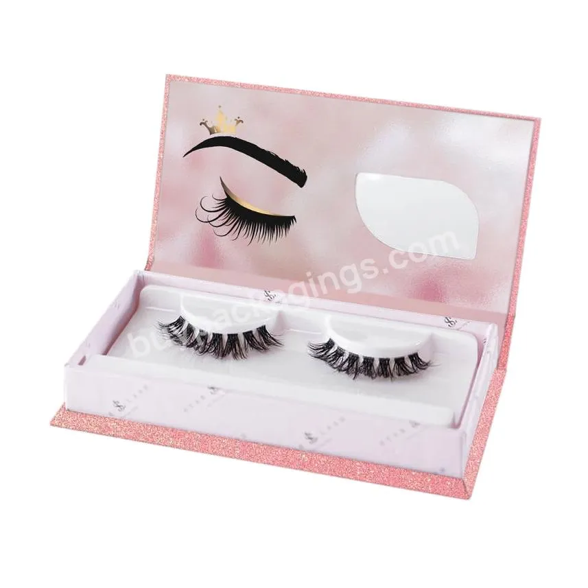 Custom Luxury Pink Glitter Eyelash Boxes Packaging For Eyelashes