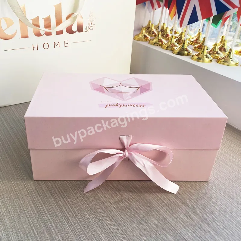 Custom Luxury Product Ribbon Gift Packaging Box Jewelry Clothing Package Magnetic Pink Paper Box