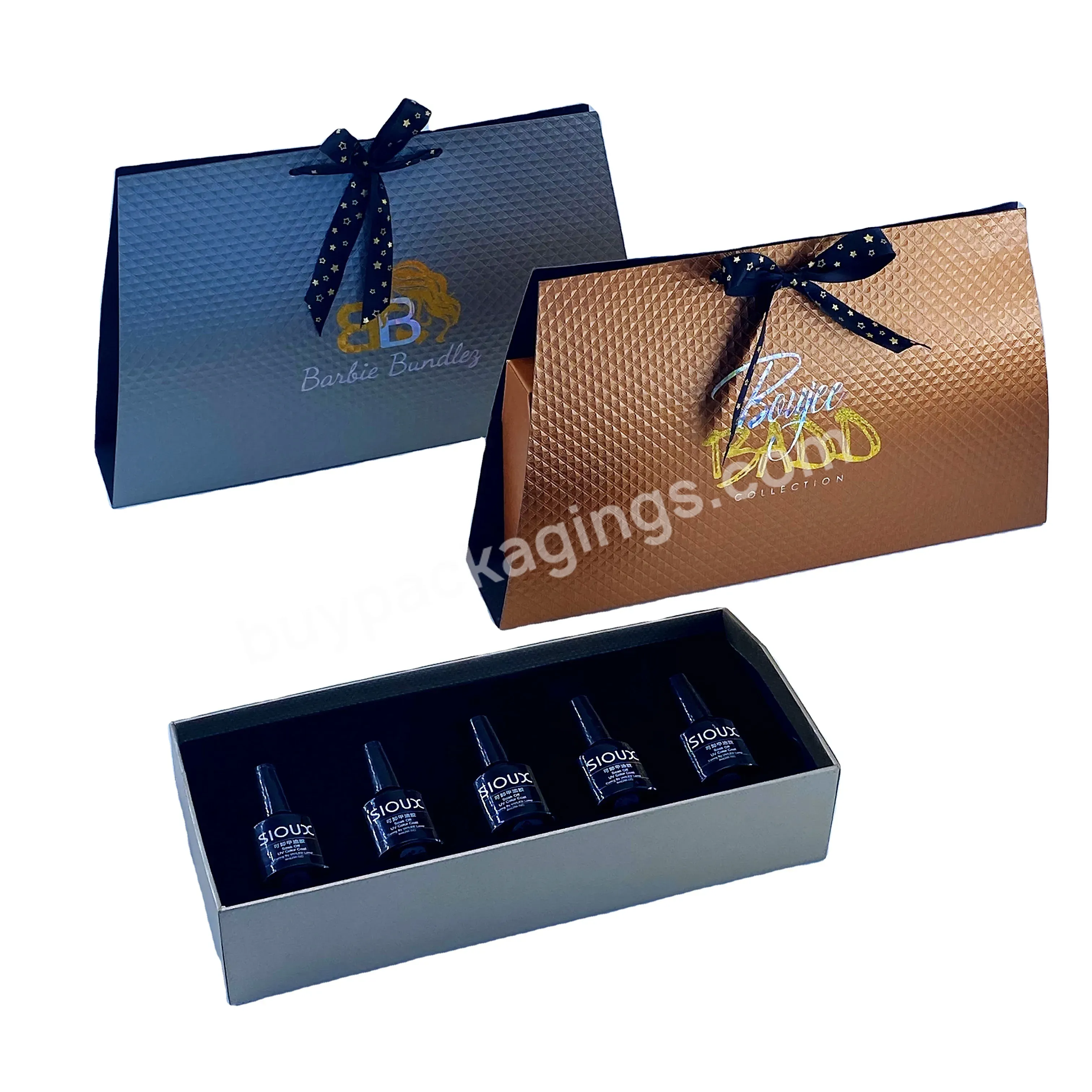 Custom Luxury Ribbon Cardboard Box Pull Up Box With 5ml 6ml 7ml 8ml Bottle For Nail Polish Cosmetic Bottle Set Packaging Box