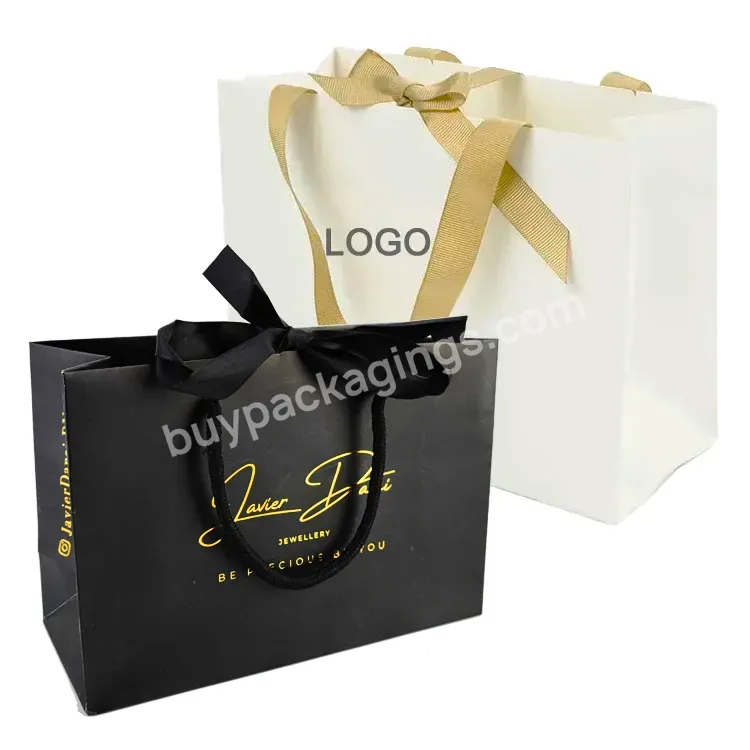 Custom Luxury Ribbon Handle White Cardboard Shopping Packaging Bag Customized Printed Paper Gift Bags With Your Own Logo