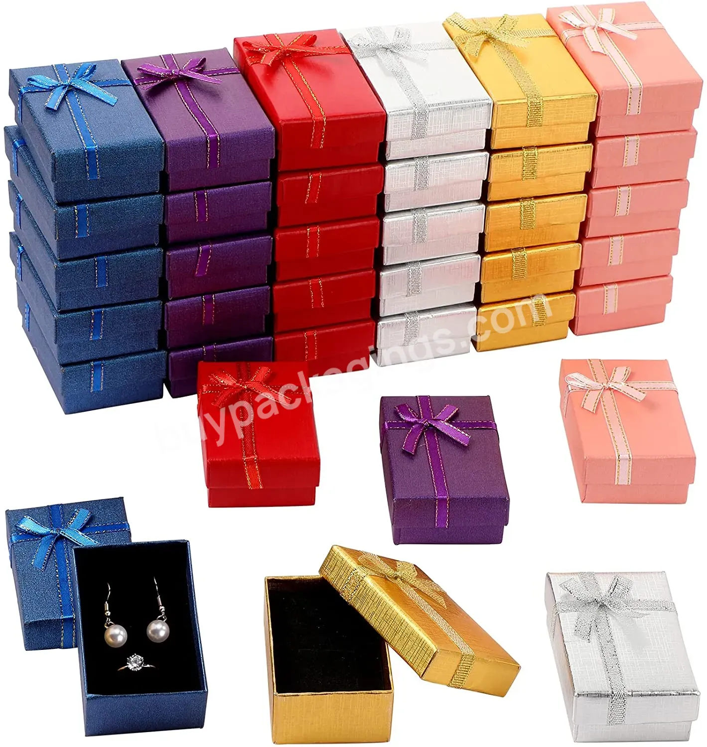Custom Luxury Rigid Cardboard Jewelry Set Packaging Gifts Boxes With Ribbon Lid Bottom Base Box
