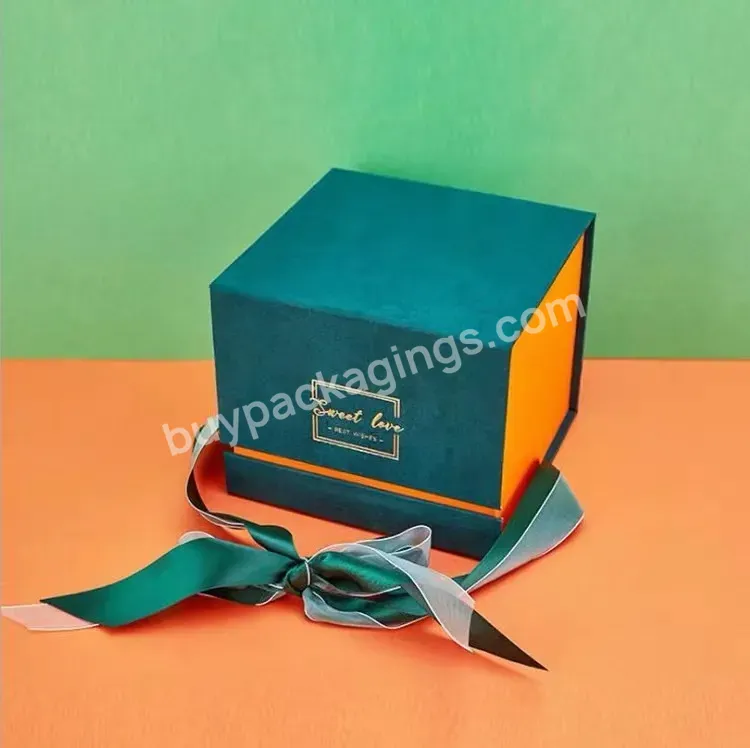 Custom Luxury Velvet Rigid Paper Candle Gift Box With Insert Perfume/ Jewelry Packaging Boxes With Ribbon