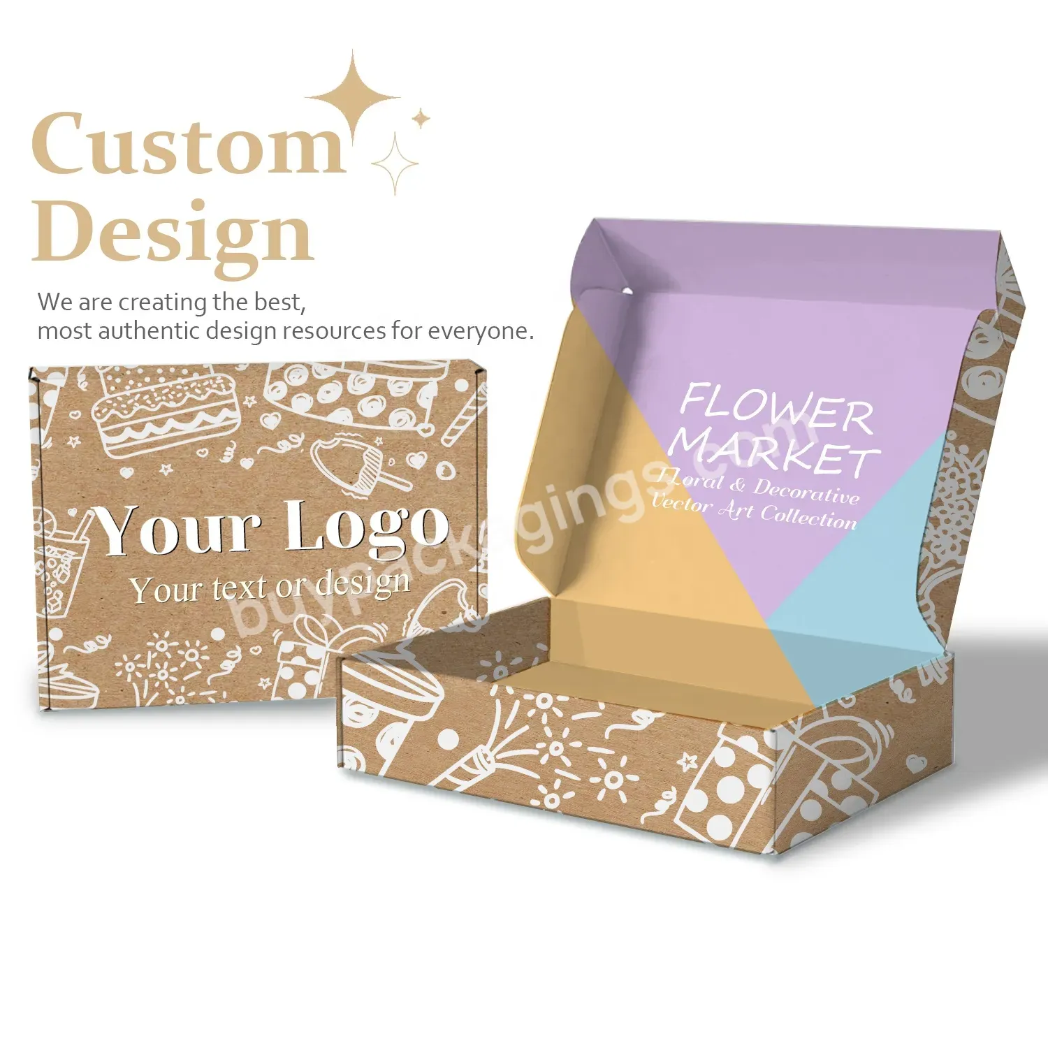 Custom Made Gold Foil Hot Stamping Lovely Beautiful Eco Friendly Kraft Paper Candy Box