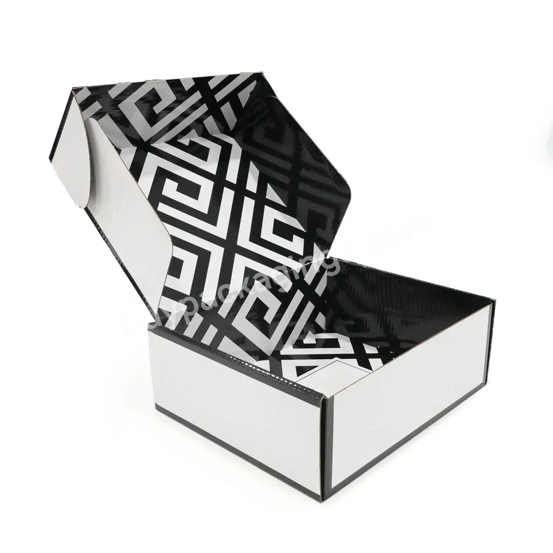 Custom Mail Print Black White Garment Corrugated Shoes Clothes Packaging Box With Logo
