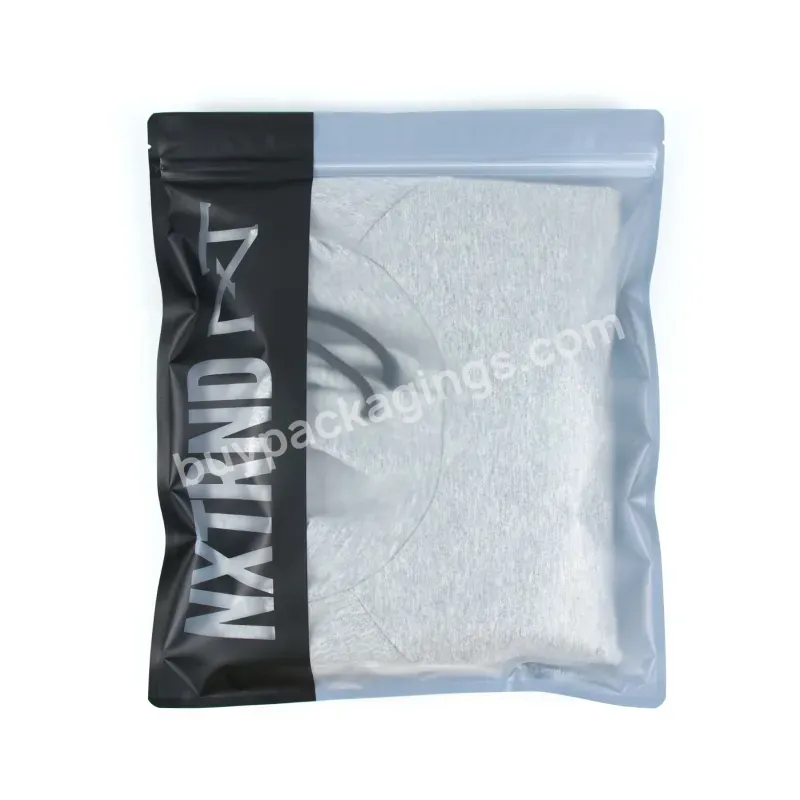Custom Matte Black Clothing Package Ziplock Bags With Logo Printed For Pants T-shirt Clothes Packaging