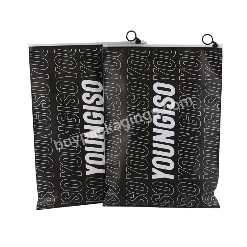 Custom Matte Black Ziplock Bags With Hoops Frosted Plastic Packaging Bags Hoodies T Shirt Garment Bags With Own Logo Printed