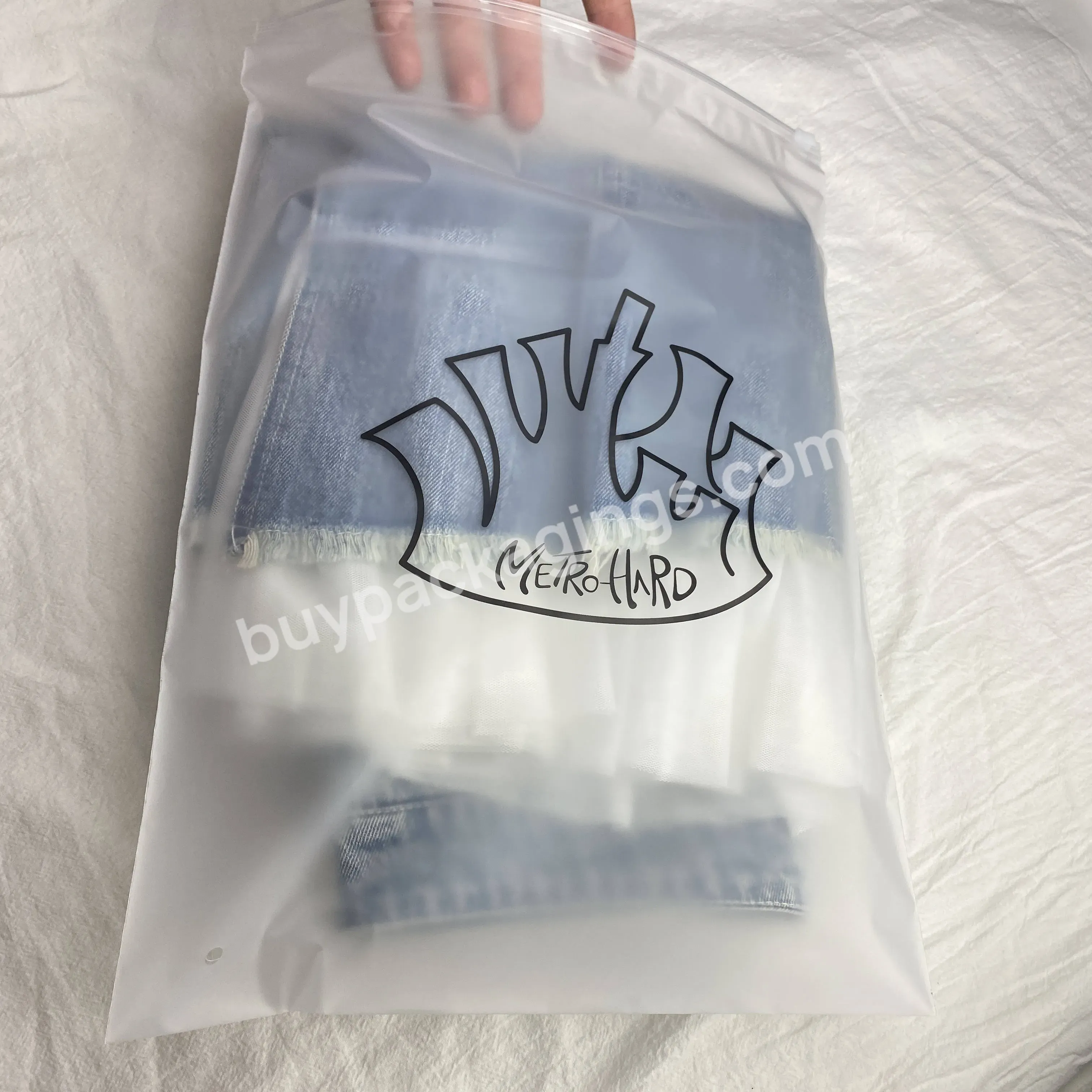 Custom Matte Print Zipper Lock Poly Zipper Lock Frosted Plastic Packaging Bag For Clothes