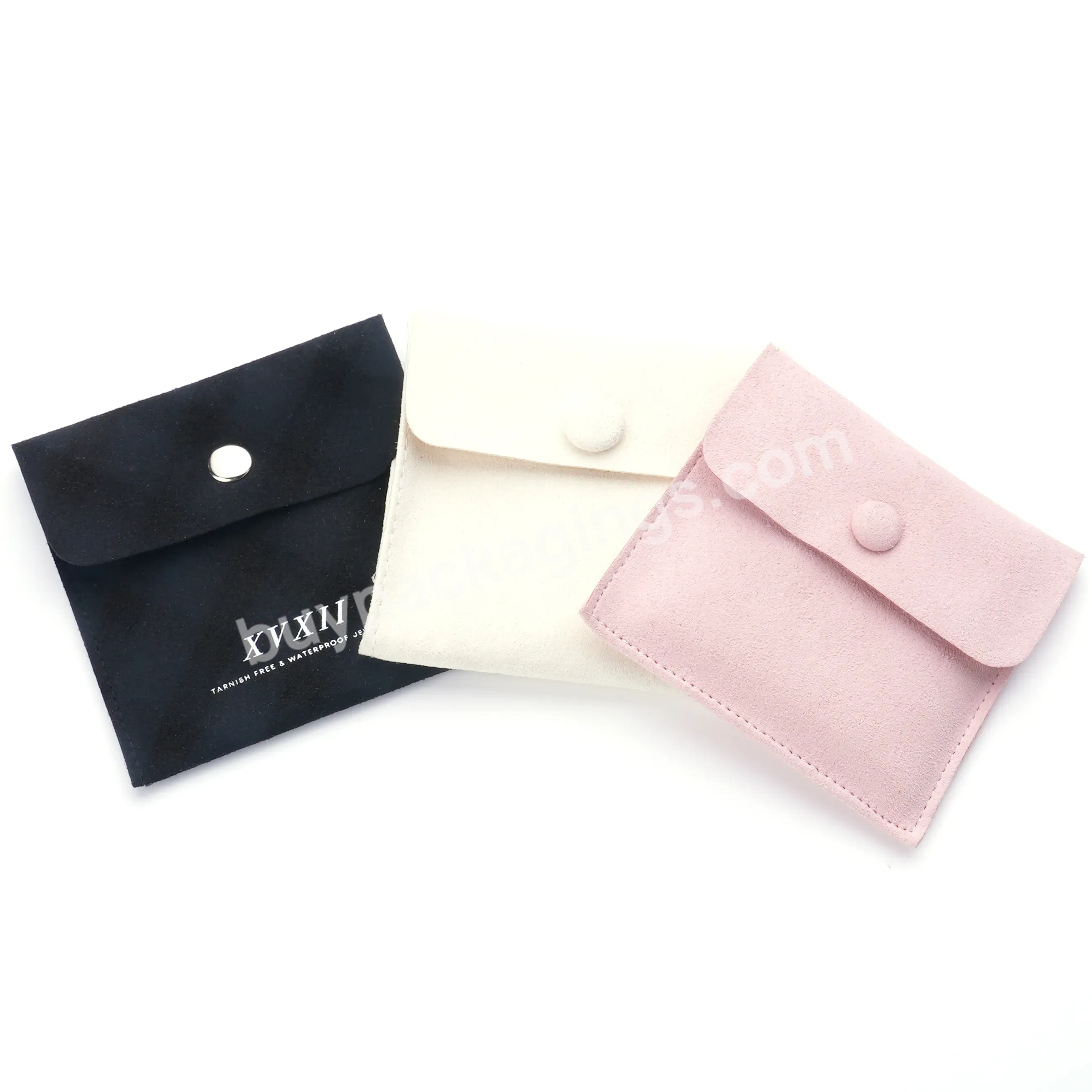 Custom Microfiber Jewelry Packaging Pouch With Insert Pad/ Holder Earring Pouch Snap Closure Envelope Pouch With Hot Stamped