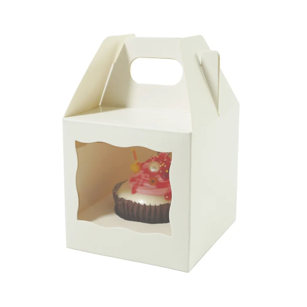 custom mini single white window cupcake dessert baked goods simple portable wedding packaging box with paper inner support