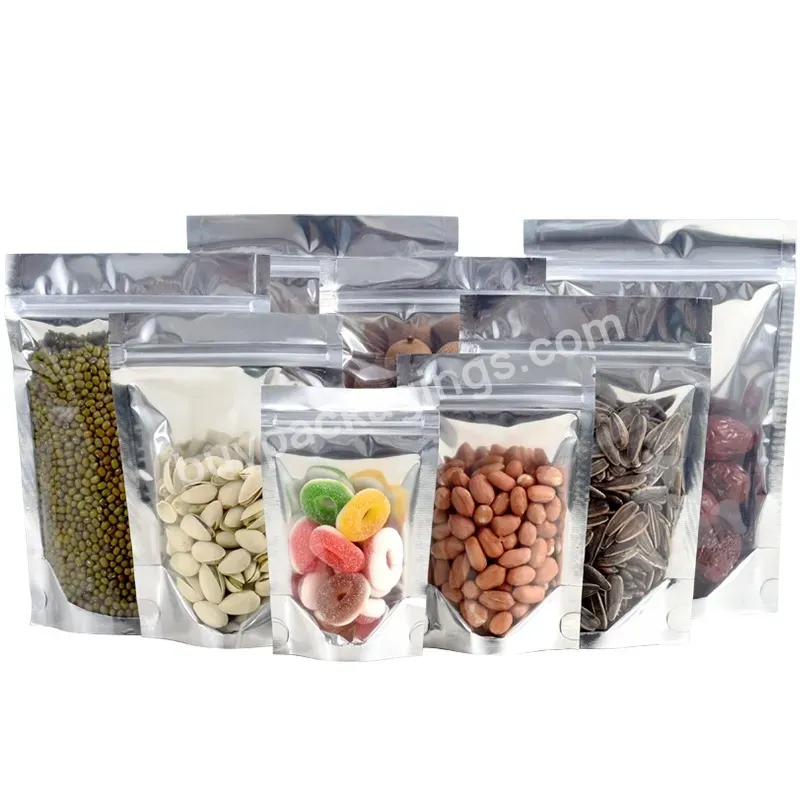 Custom Moisture Proof Aluminum Foil Stand Up Pouch Nut Snack Food Zip Lock With Clear Window Aluminum Bag For Packing