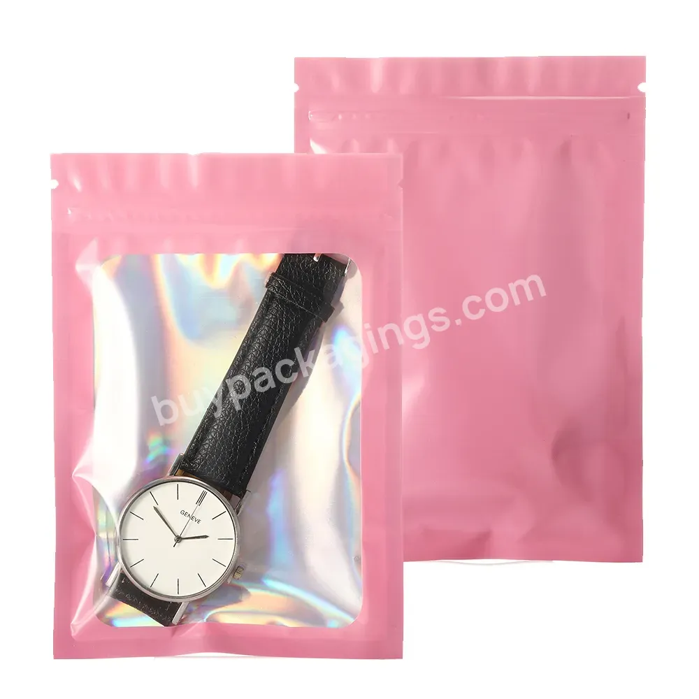 Custom Mylar Bags 3.5 With My Logo Die Cut Ziplock Laser Holographic Jewelry Pouch For Ring Earring Packaging