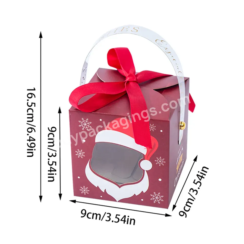 Custom New Year Party Kids Xmas Gift Boxes Packaging Bags With Pvc Window Christmas Candy Paper Box Portable Cookie Box
