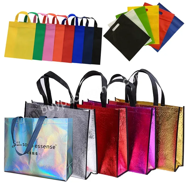 Custom Oem Personalizzate Reusable Bag Die Cut Handle Ultrasonic Grocery Pp Fabric Eco Non Woven Shopping Bags For Wine