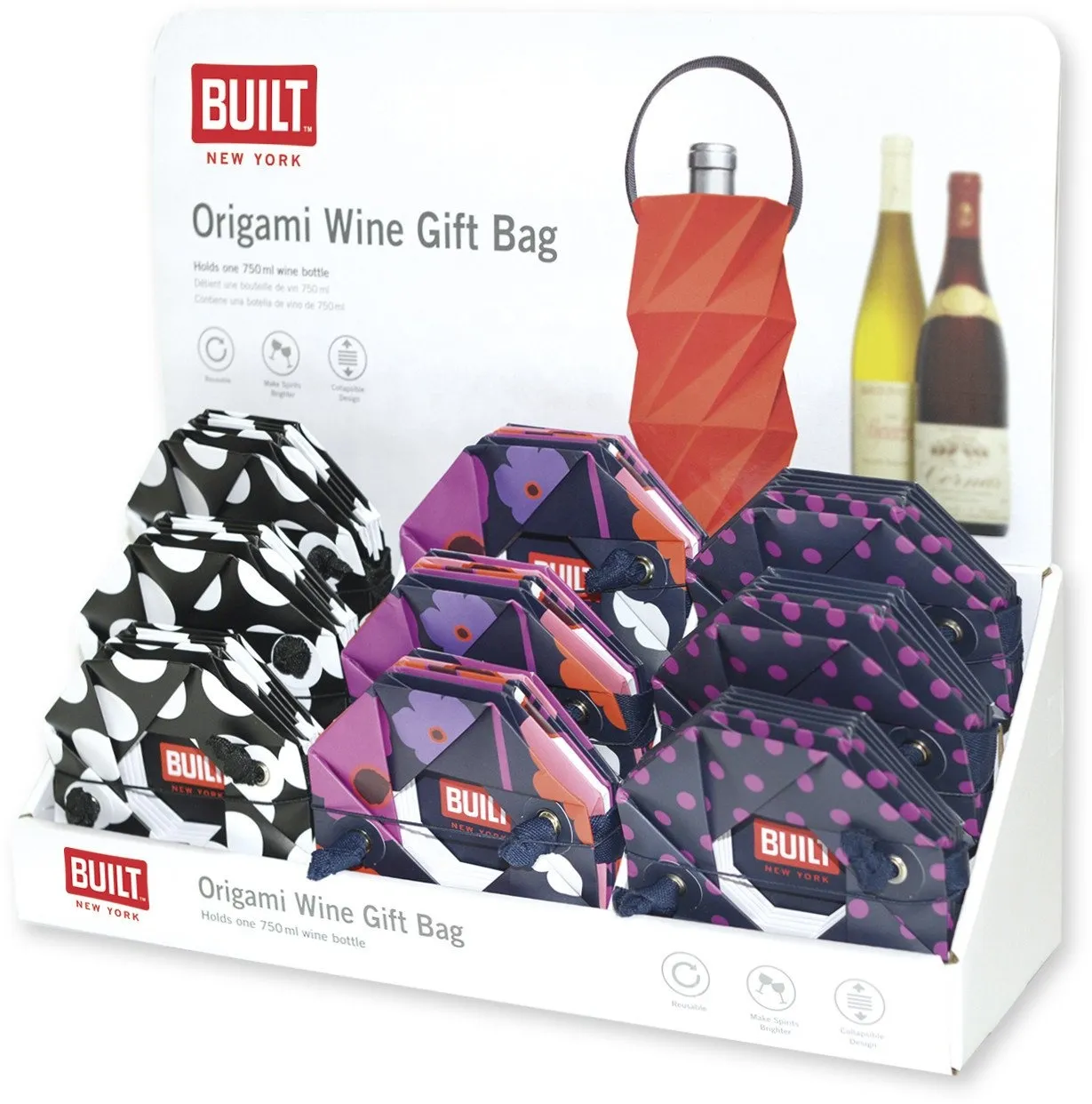 Custom origami wine paper tote bag party gift bags with carry handle