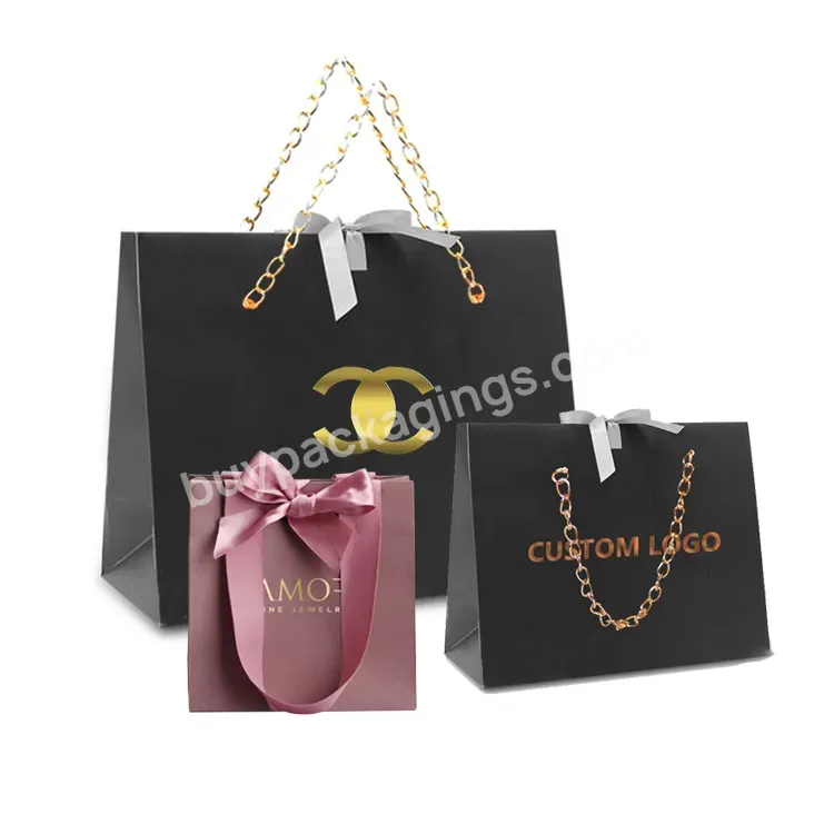 Custom Own Logo Print Small Personalized Luxury Shopping Tote Gift Paper Bag With Ribbon Handles For Jewelry Packaging Clothing