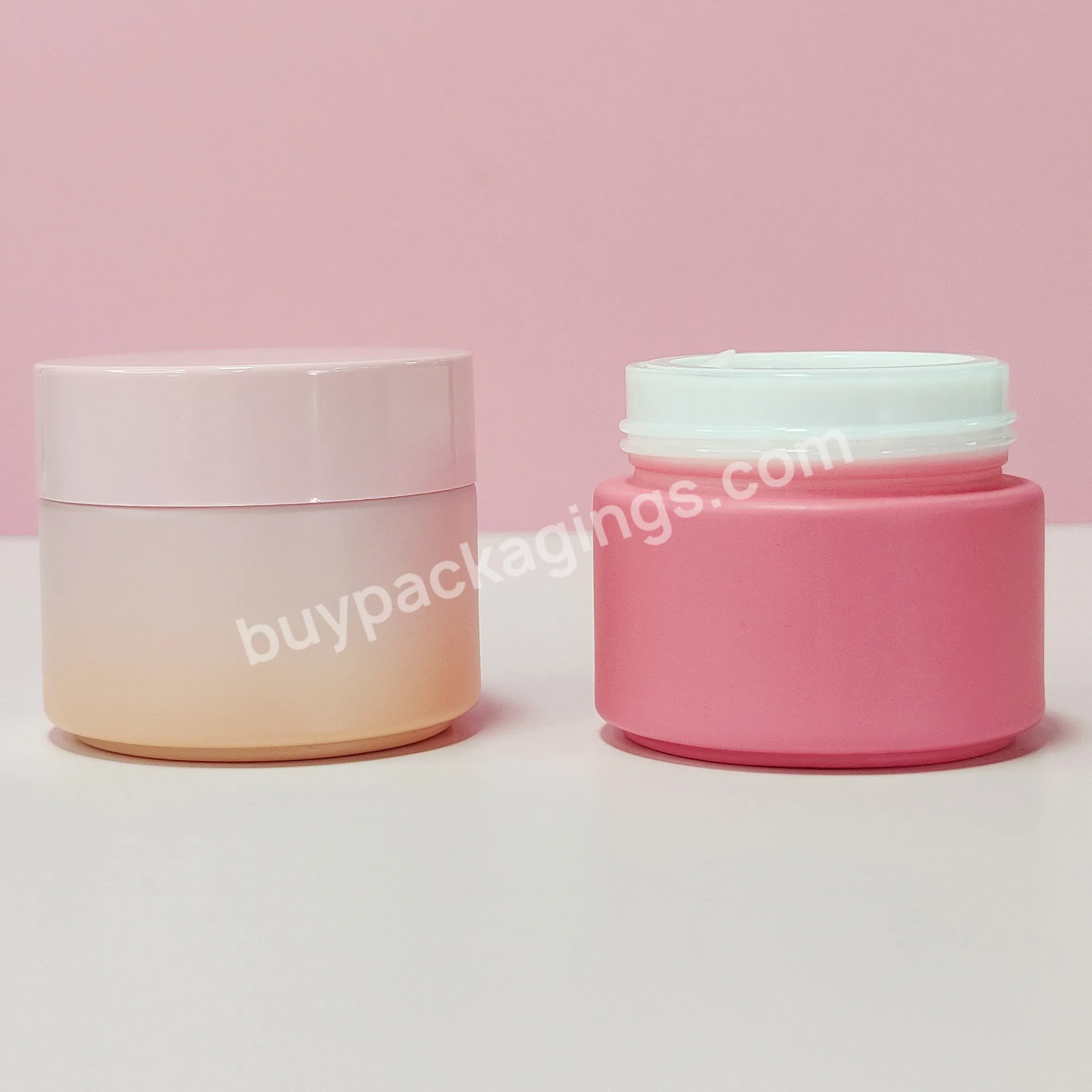 Custom Painting Matte Pink Gradient Body Scrub Skin Care Cream White Opal Glass Jar With Plastic Lid