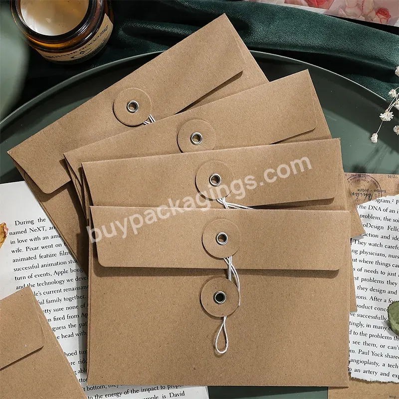Custom Paper Envelope With String Eco Friendly Office Kraft Envelope With Button And String Closure