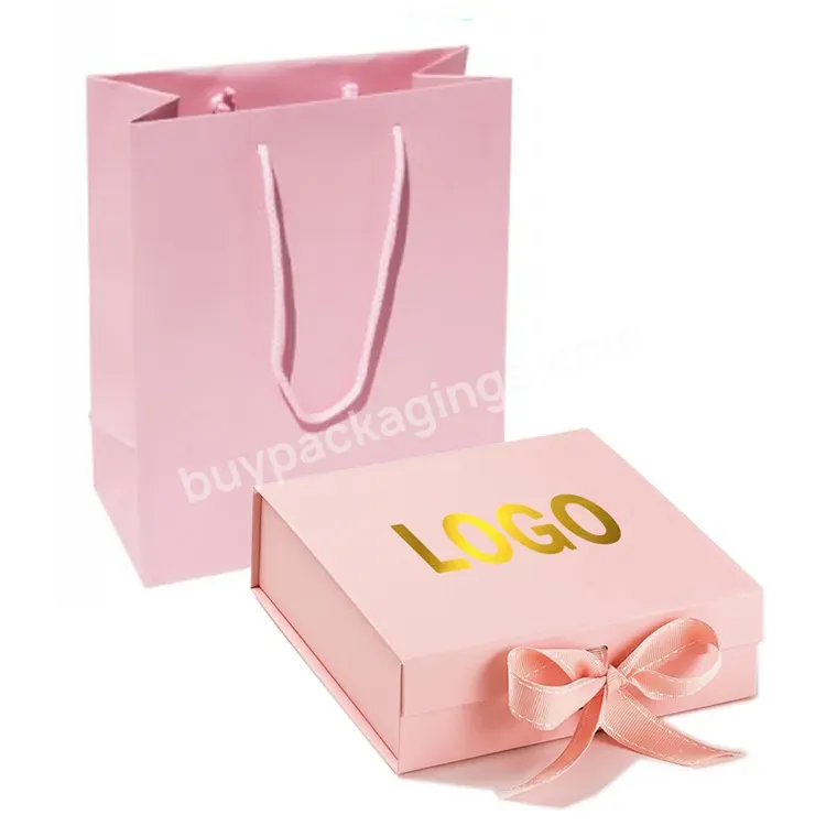 Custom Paper Luxury Boite Cadeau Tshirt Wigs Hair Shoe Folding Foldable Rigid Magnetic Clothing Packaging Gift Box With Ribbon