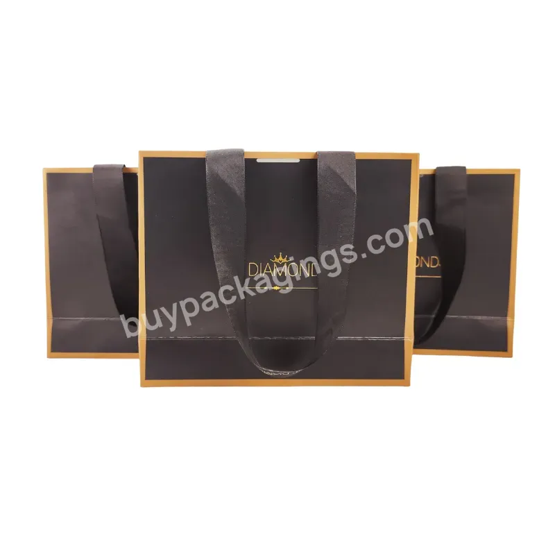 Custom Paper Shopping Bags With Logo Printed Black Luxury Shopping Gift Paper Bag Luxury Cheap Handle Black Shopping Paper Bag