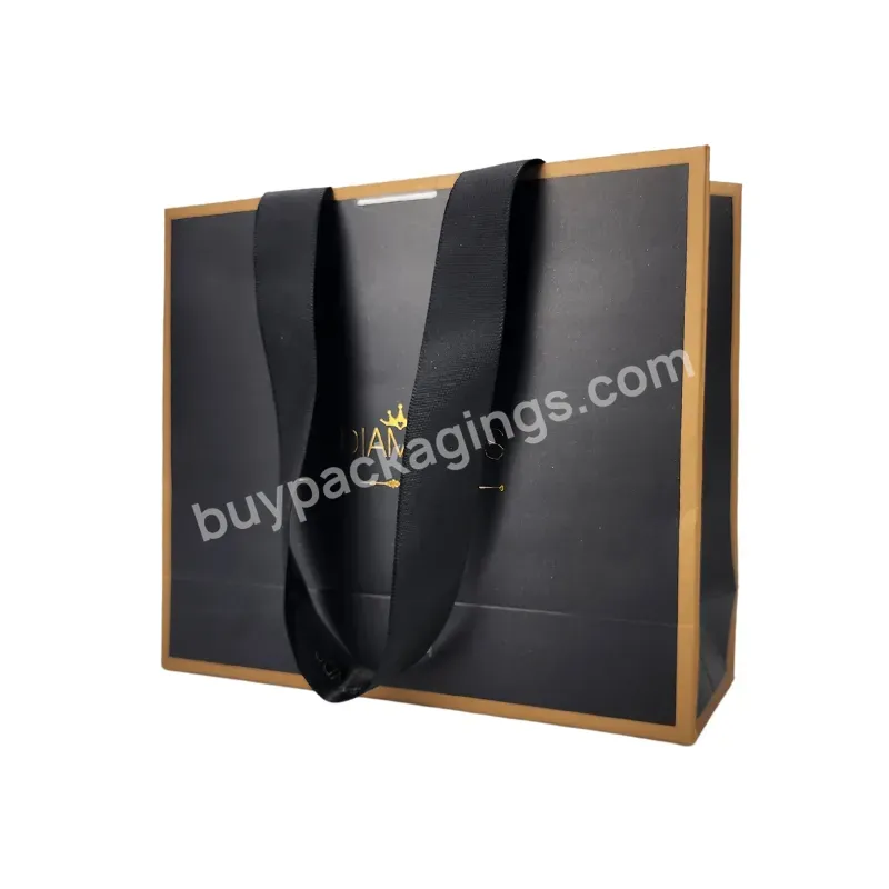 Custom Paper Shopping Bags With Logo Printed Black Luxury Shopping Gift Paper Bag Luxury Cheap Handle Black Shopping Paper Bag