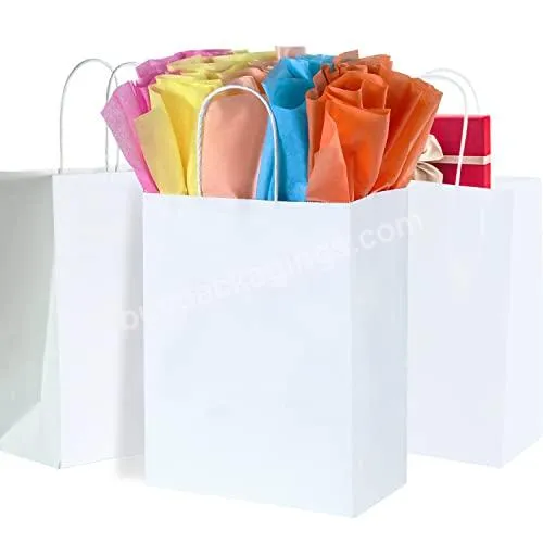 Custom Party Favor Rainbow Gift Kraft Paper Bags Retail Shopping Packaging with Handles LOGO for Wedding Birthday Party Supplies