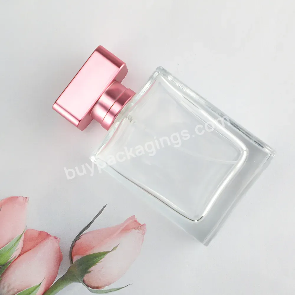 Custom Perfume Bottles Square Clear Scent Packaging Bottle With Pink Cap Free Sample