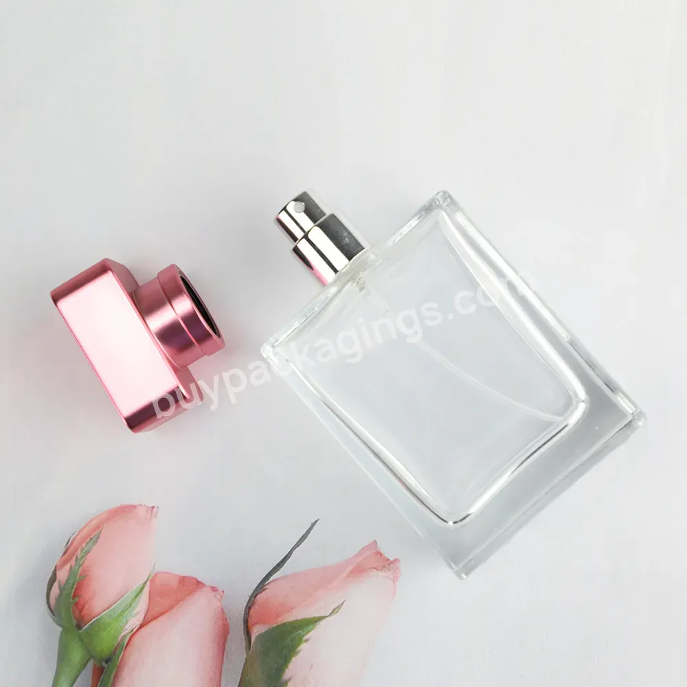 Custom Perfume Bottles Square Clear Scent Packaging Bottle With Pink Cap Free Sample