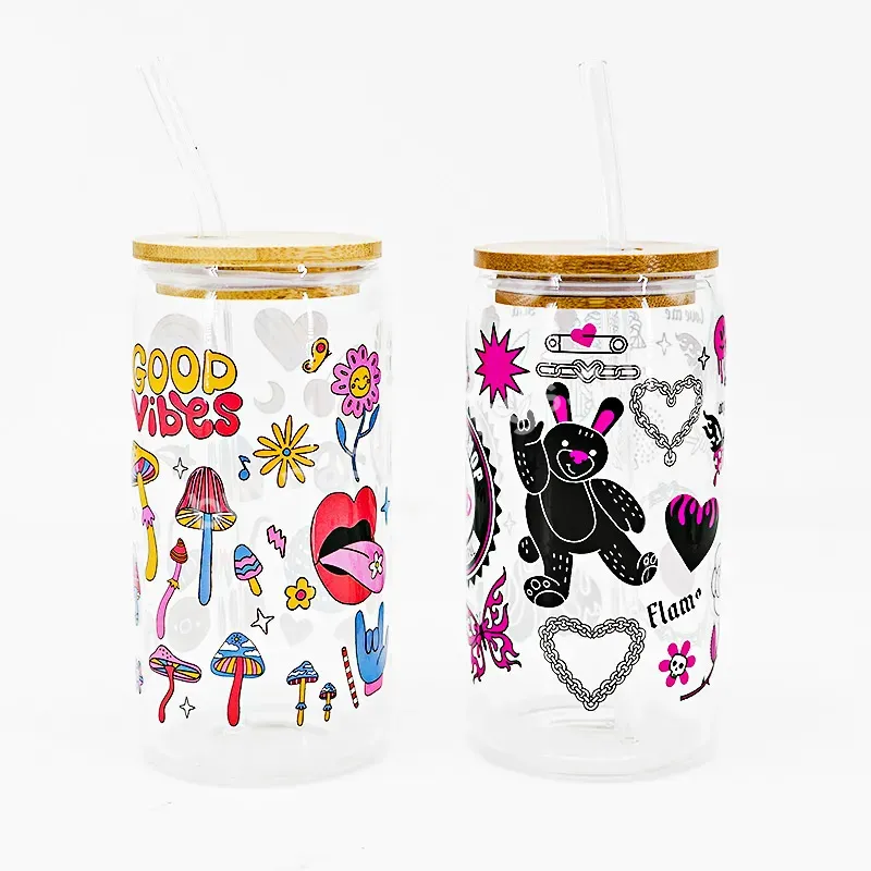 Custom Personal Logo Hot Sale Waterproof Strong Adhesive 3d Uv Dtf Cup Wraps Transfer Stickers For 16oz 20oz Bottle