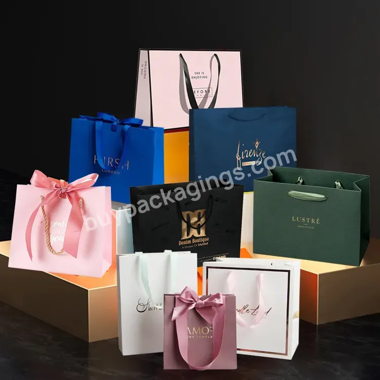Custom Personalised Luxury Small Store Boutique Wigs Clothing Jewelry Packaging Pink Paper Thank You Gift Bags With Logo Print